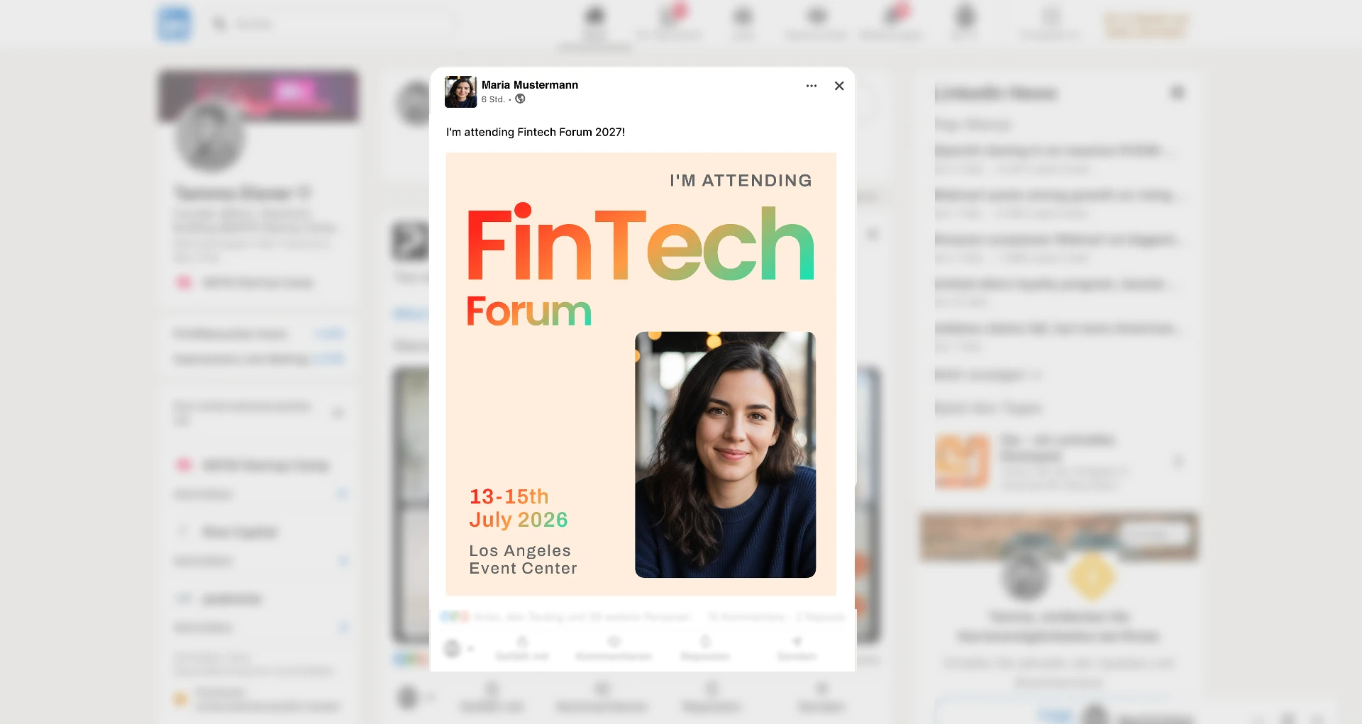 LinkedIn feed showing branded event graphic shared by attendee